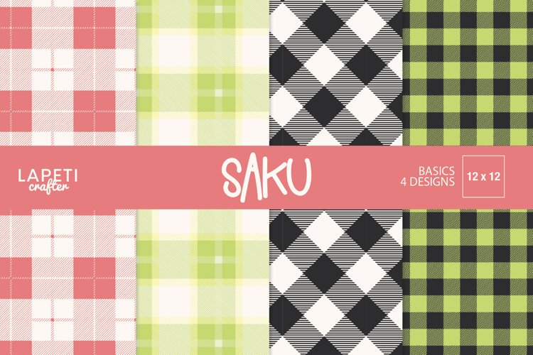Coral and cream plaid digital paper with classic check pattern