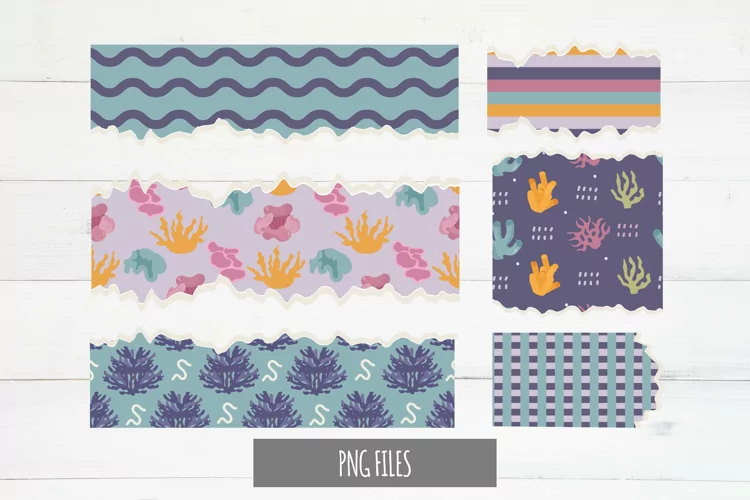 Coral Reef with Vintage Color Seamless Pattern Torn Paper