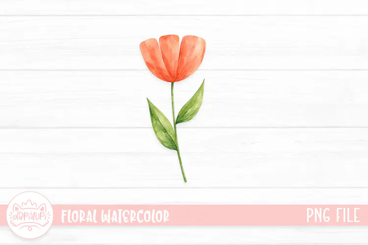 Coral Watercolor Flower on White