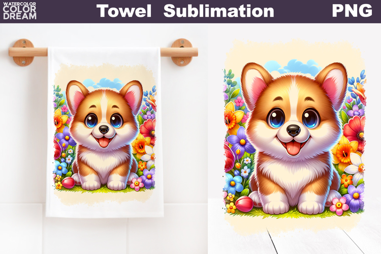 Corgi Floral Towel | Dog Kitchen Towel