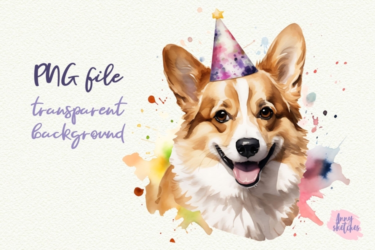 Birthday Corgi Watercolor Clipart Corgi Party Hat