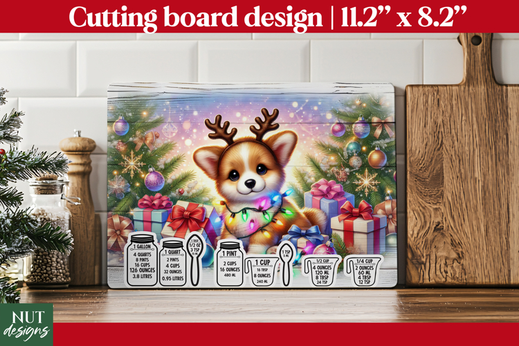 Christmas cutting board, Christmas Corgi Kitchen Chart PNG