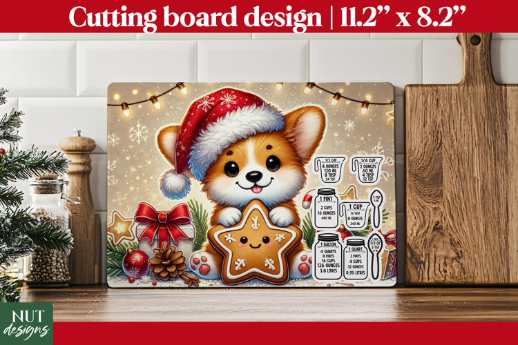 Christmas cutting board, Christmas Corgi Kitchen Chart PNG
