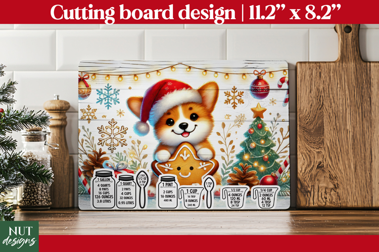Christmas cutting board, Christmas Corgi Kitchen Chart PNG