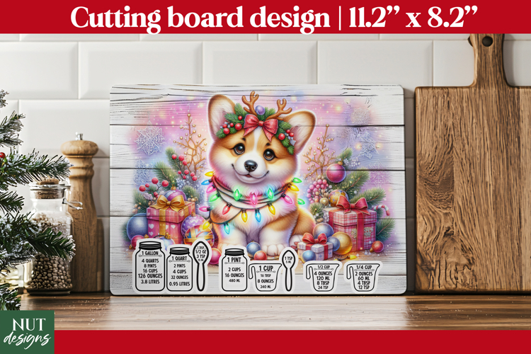Christmas cutting board, Christmas Corgi Kitchen Chart PNG