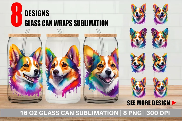 Corgi Dog Colorful Glass Can Wraps