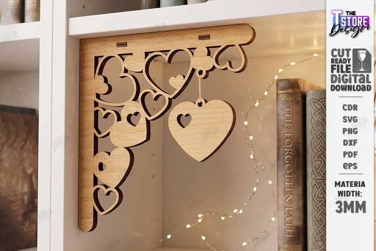 Corner Bookshelf Laser Cut | Book Lover Decor | Home Library
