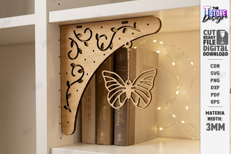 Corner Bookshelf Laser Cut | Book Lover Decor | Home Library