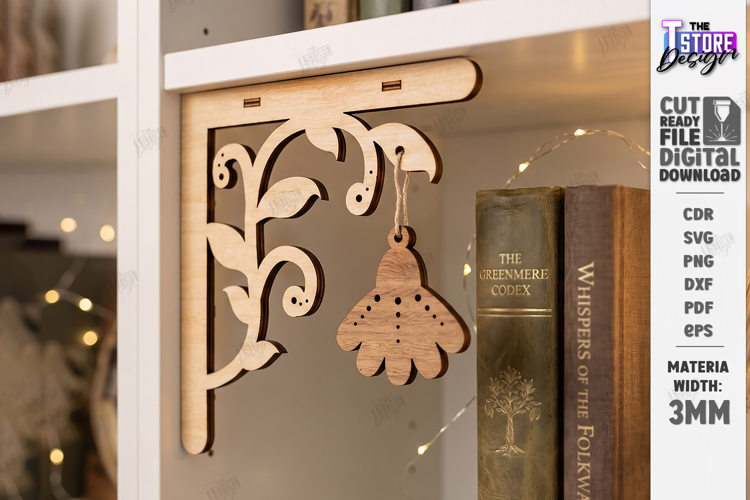Corner Bookshelf Laser Cut | Book Lover Decor | Home Library
