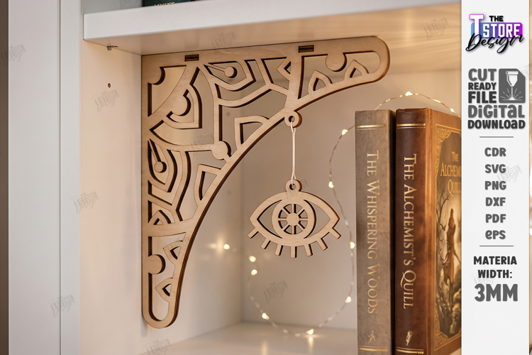Corner Bookshelf Laser Cut | Book Lover Decor | Home Library