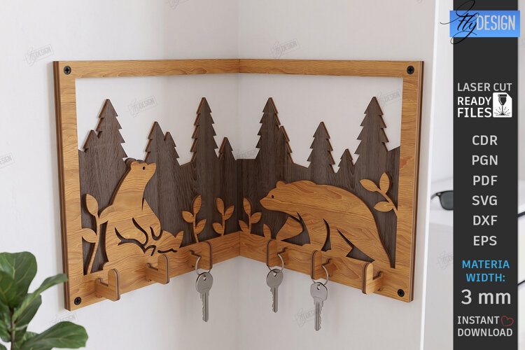 Corner Key Holder laser Cut | Housewarming Gift | Home Decor example image 1