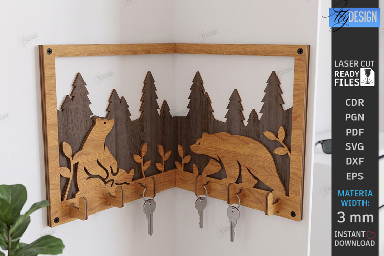 Corner Key Holder laser Cut | Housewarming Gift | Home Decor