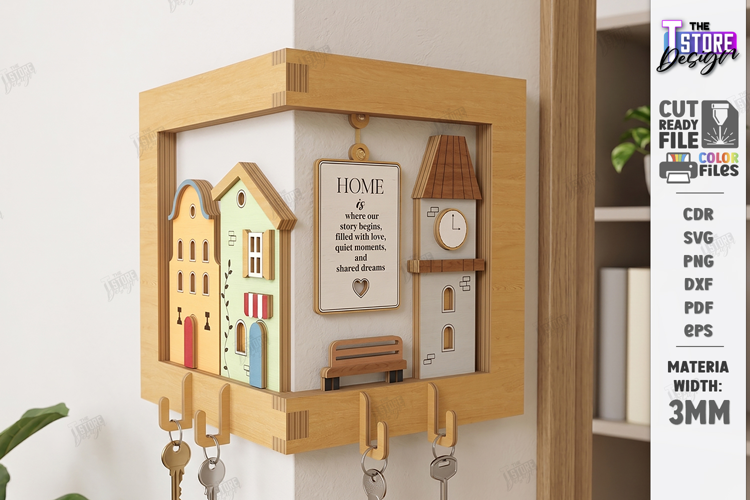 Corner Key Holder Rack Laser Cut | Wall Decor | Home Decor