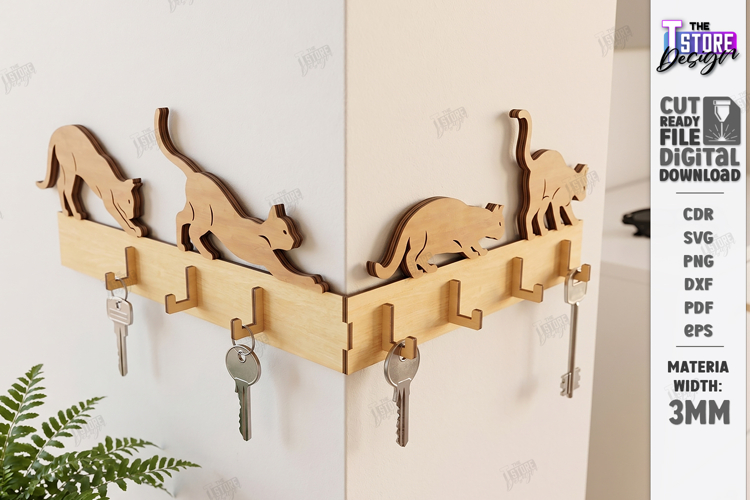 Corner Key Holder Rack Laser Cut | Wall Decor | Home Decor