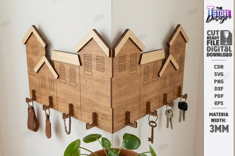 Corner Key Holder Rack Laser Cut | Wall Decor | Home Decor