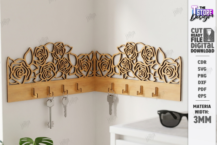 Corner Key Holder Rack Laser Cut | Wall Decor | Home Decor