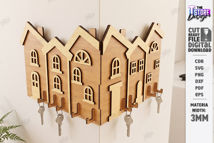 Corner Key Holder Rack Laser Cut | Wall Decor | Home Decor