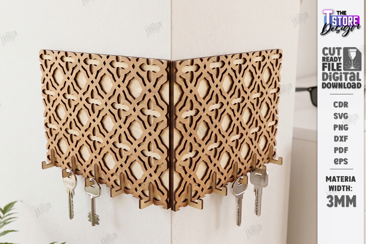 Corner Key Holder Rack Laser Cut | Wall Decor | Home Decor