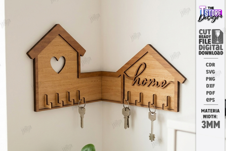 Corner Key Holder Rack Laser Cut | Wall Decor | Home Decor