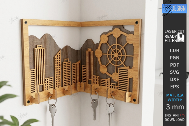 Corner Key Holder laser Cut | Housewarming Gift | Home Decor