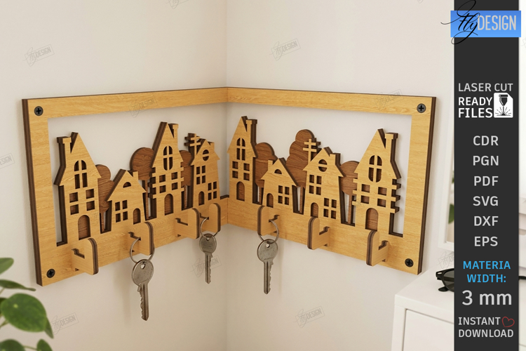 Corner Key Holder laser Cut | Housewarming Gift | Home Decor