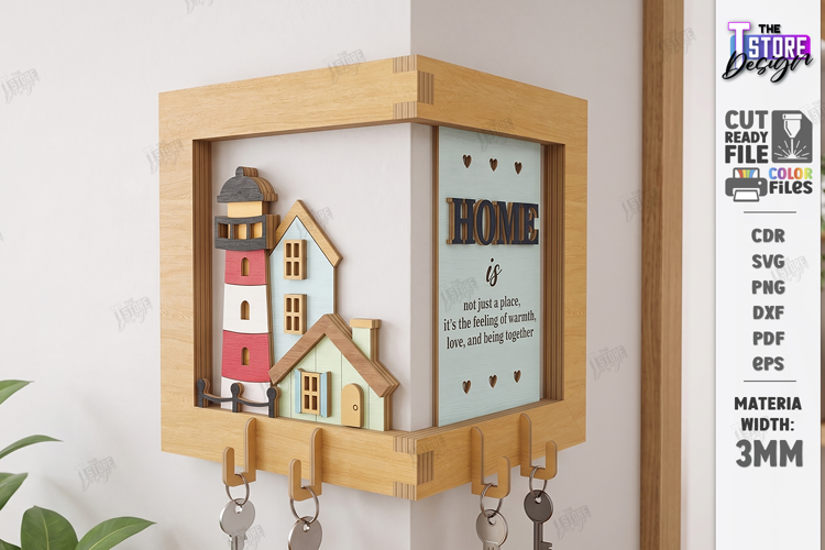 Corner Key Holder Rack Laser Cut | Wall Decor | Home Decor
