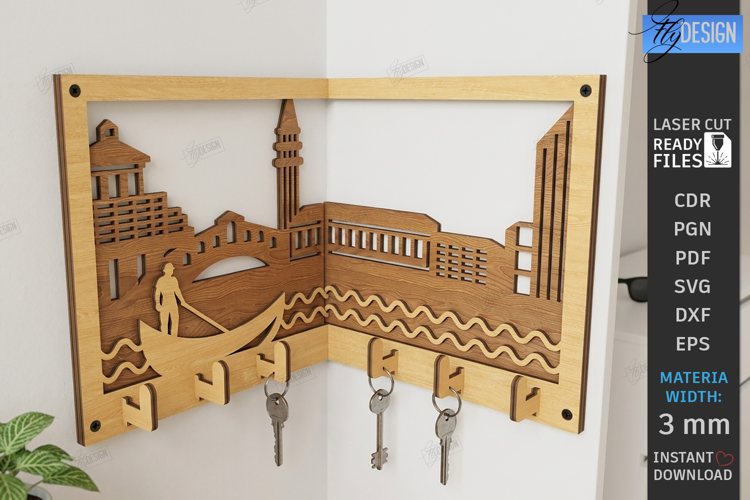 Corner Key Holder laser Cut | Housewarming Gift | Home Decor