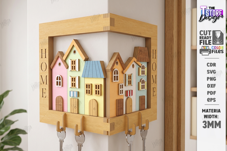 Corner Key Holder Rack Laser Cut | Wall Decor | Home Decor
