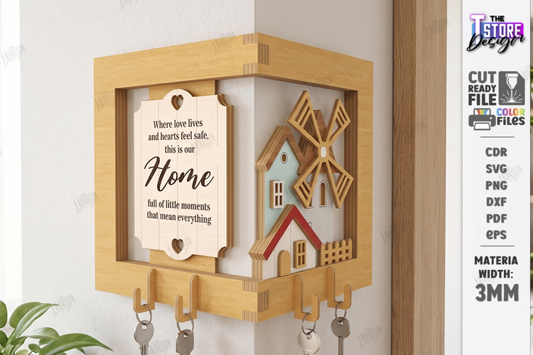 Corner Key Holder Rack Laser Cut | Wall Decor | Home Decor