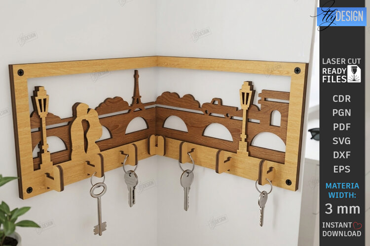 Corner Key Holder laser Cut | Housewarming Gift | Home Decor example image 1