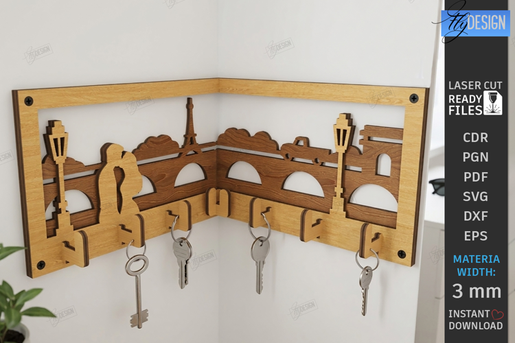 Corner Key Holder laser Cut | Housewarming Gift | Home Decor