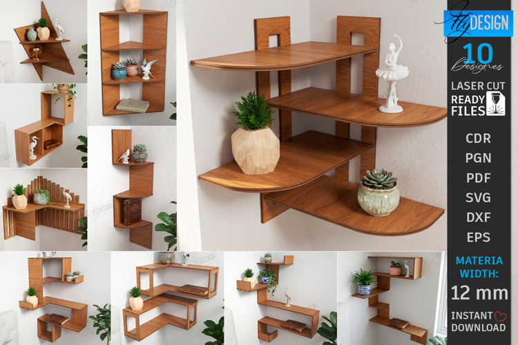 Corner Shelf Laser Cut Bundle | Wall Shelf | Home Decor SVG