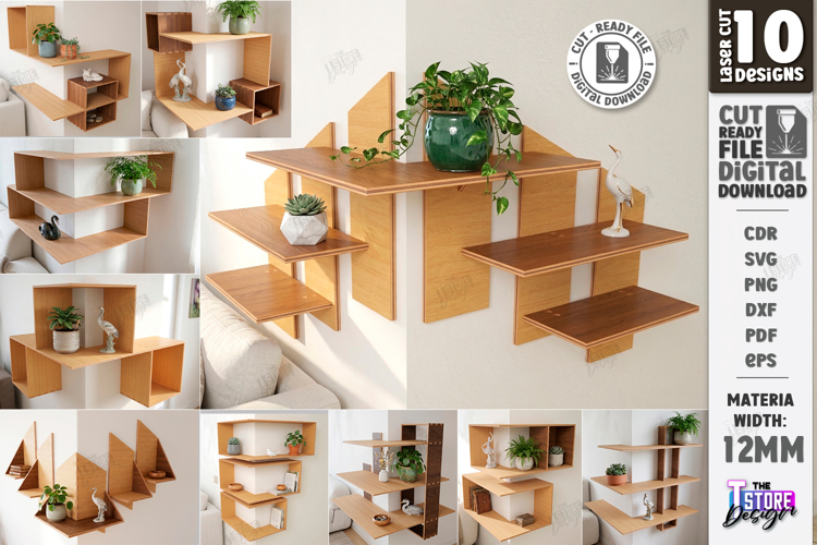 Modern Corner Shelves Design Laser Cut Bundle | Home Decor