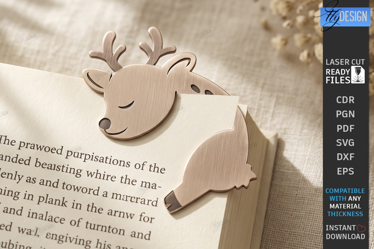 Cute Sleeping Animal Corner Bookmark Laser Cut | Deer SVG
