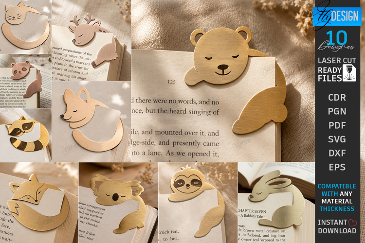 Cute Sleeping Animals Corner Bookmarks Laser Cut Bundle |CNC