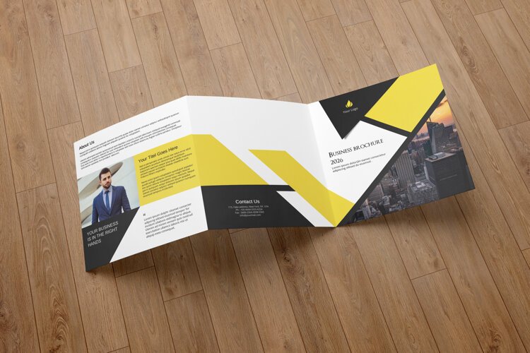 Modern corporate square trifold brochure template for business, agency, startup, and company profiles. Fully editable Photoshop layout for print.