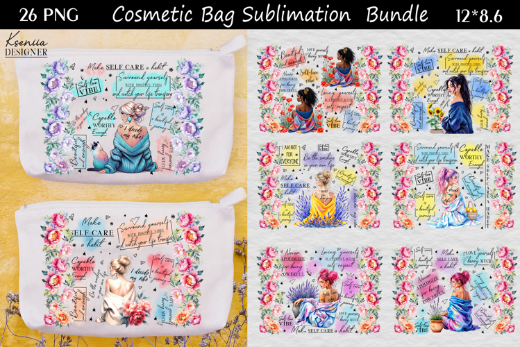 Feminine Self Care Motivation Quote Cosmetic Bag Bundle