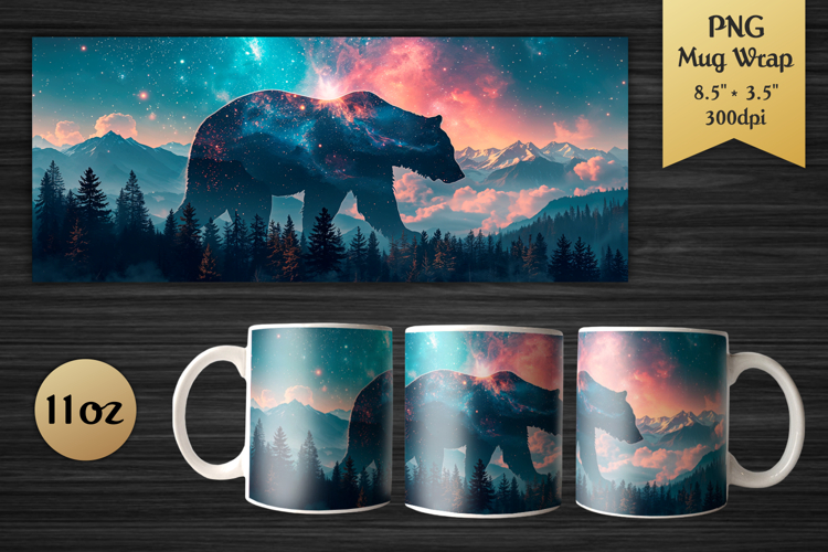 Cosmic Bear 11oz Mug Wrap | Galaxy Animal Sublimation Design