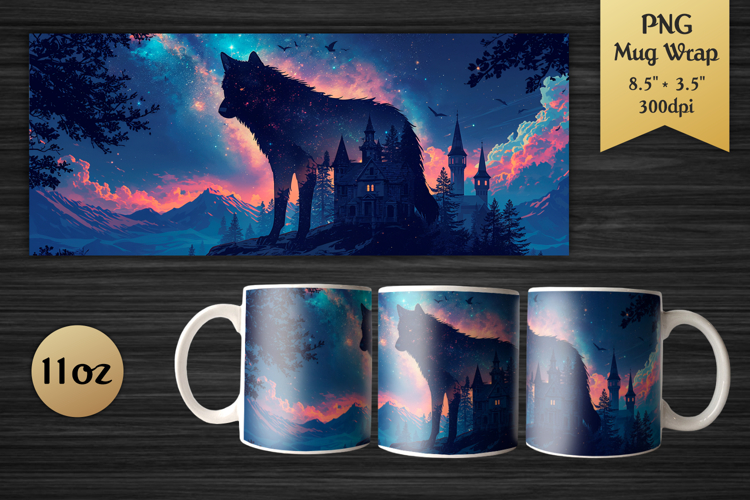 Cosmic Wolf 11oz Mug Wrap | Galaxy Animal Sublimation Design