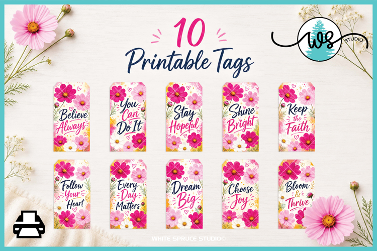 Motivational Cosmos Flower Tags Junk Journal Ephemera