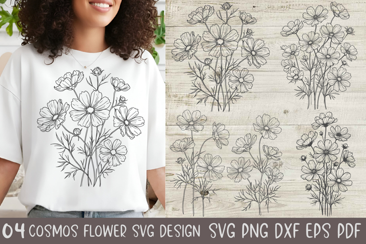 Cosmos Flowers Svg,4 Flower Svg Cut Files