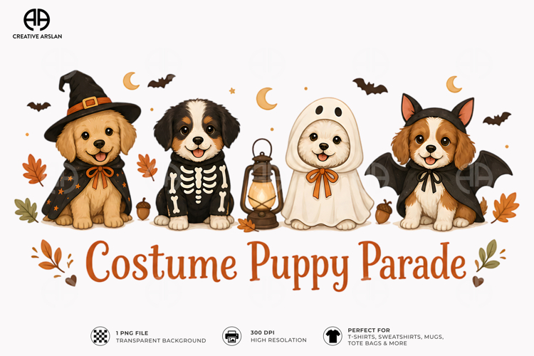 Halloween Costume Puppy Parade | Dog Lover Clipart Design