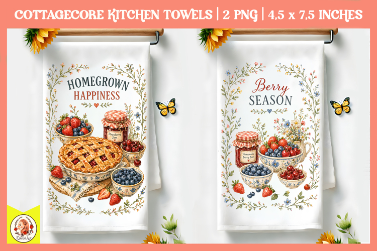 Vintage cottagecore Kitchen towel with Berry Season