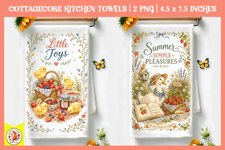 Vintage cottagecore Kitchen towel with Chicks, Duck