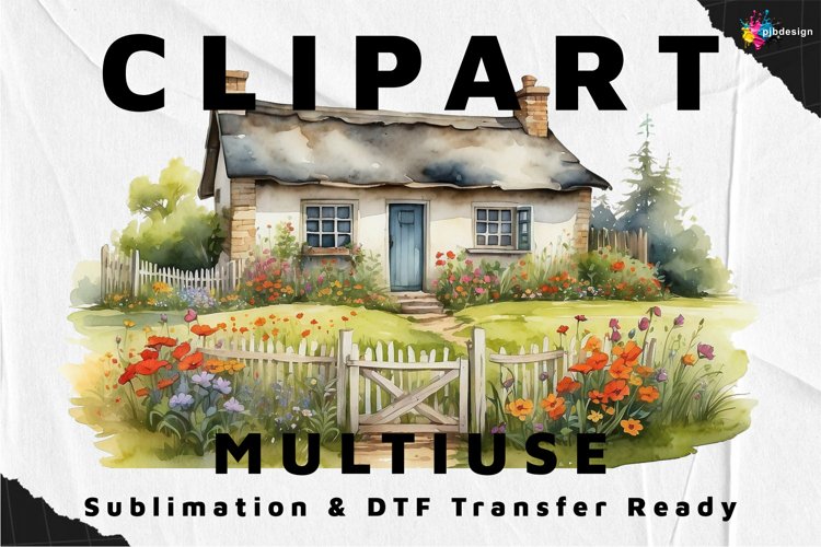 Old Cottage with Gate & Wild Flowers 1 Transparent Multiuse example image 1