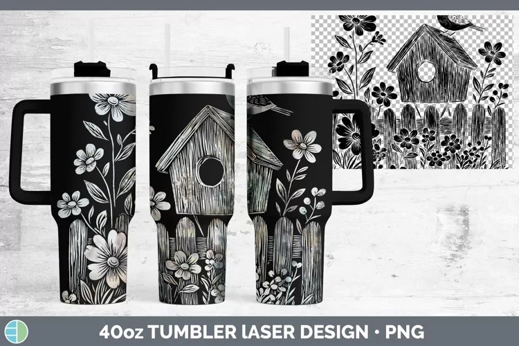 Cottage Birdhouse Laser 40oz Tumbler Sublimation Tumbler Des