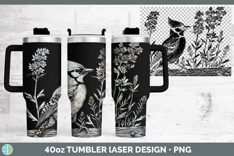 Cottage Birds Blue Jay Laser 40oz Tumbler Sublimation Tumble