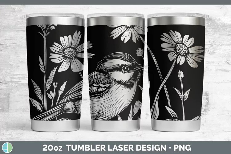 Cottage Birds Chickadee Laser 20oz Tumbler Sublimation Tumbl