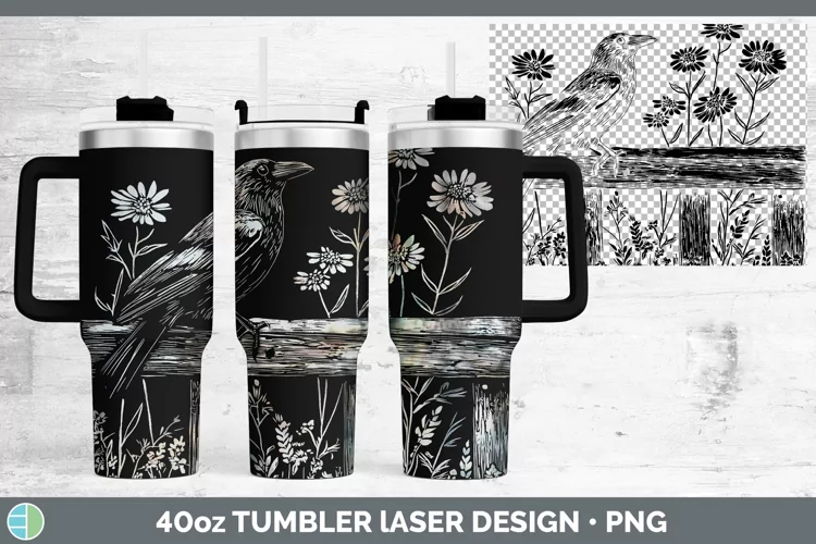 Cottage Birds Crow Laser 40oz Tumbler Sublimation Tumbler De