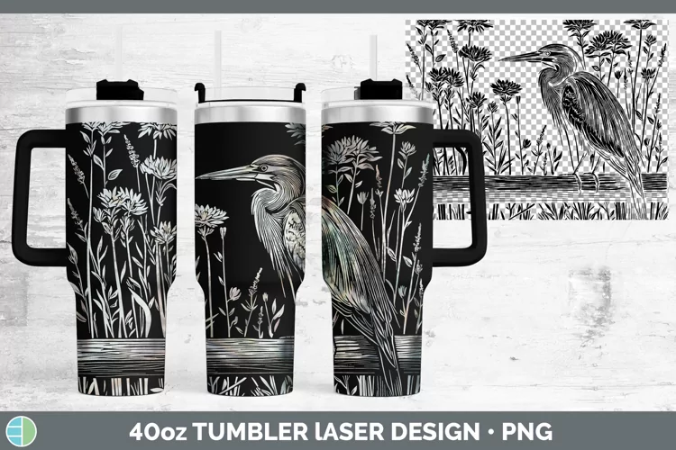 Cottage Birds Great Blue Heron Laser 40oz Tumbler Sublimatio